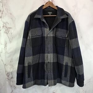 Wool Shirt Jacket Mens XXL Blue Black Plaid Button Shacket Fleece Coat Nordstrom